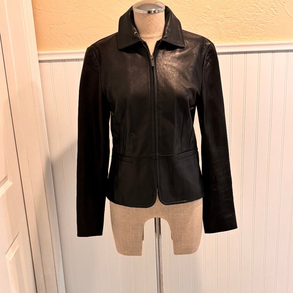 Ann Taylor Faux Leather Black Jacket Size Small